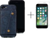Card case voor Apple iPhone 8 | iPhone 7 | SE 2020 | Hoogwaardig PU Leren Hoesje | Kaarthouder | Telefoonhoesje | Blauw + 1x screenprotector