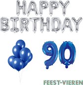 90 jaar Verjaardag Versiering Ballon Pakket Blauw & Zilver