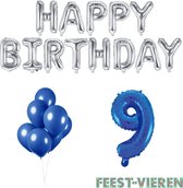 9 jaar Verjaardag Versiering Ballon Pakket Blauw & Zilver