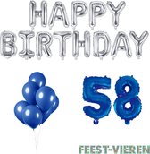 58 jaar Verjaardag Versiering Ballon Pakket Blauw & Zilver