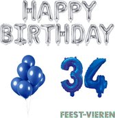 34 jaar Verjaardag Versiering Ballon Pakket Blauw & Zilver