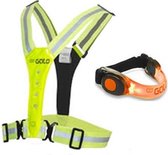 Gato Sports LED Safer Sport vest -Hardloop verlichting - Geel Plus Ledarmband - Product Kleur: Vest Neon Yellow en Led Armband Oranje