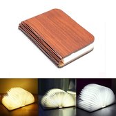 Draagbare 3 kleuren 3d creatieve led, voor boek nachtlampje - houten 5v usb oplaadbare magnetische opvouwbare bureau tafellamp [walnoot/l 21,5x17x2,5cm]