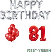 81 jaar Verjaardag Versiering Ballon Pakket Rood & Zilver