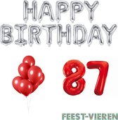87 jaar Verjaardag Versiering Ballon Pakket Rood & Zilver