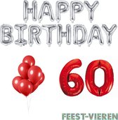 60 jaar Verjaardag Versiering Ballon Pakket Rood & Zilver