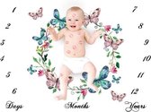 Baby Mijlpaaldeken incl. frame-Babyshower cadeau-Baby fotografiedeken- Butterflies Milestone Blanket- Vlinders Mijlpaaldeken- 100X100 cm