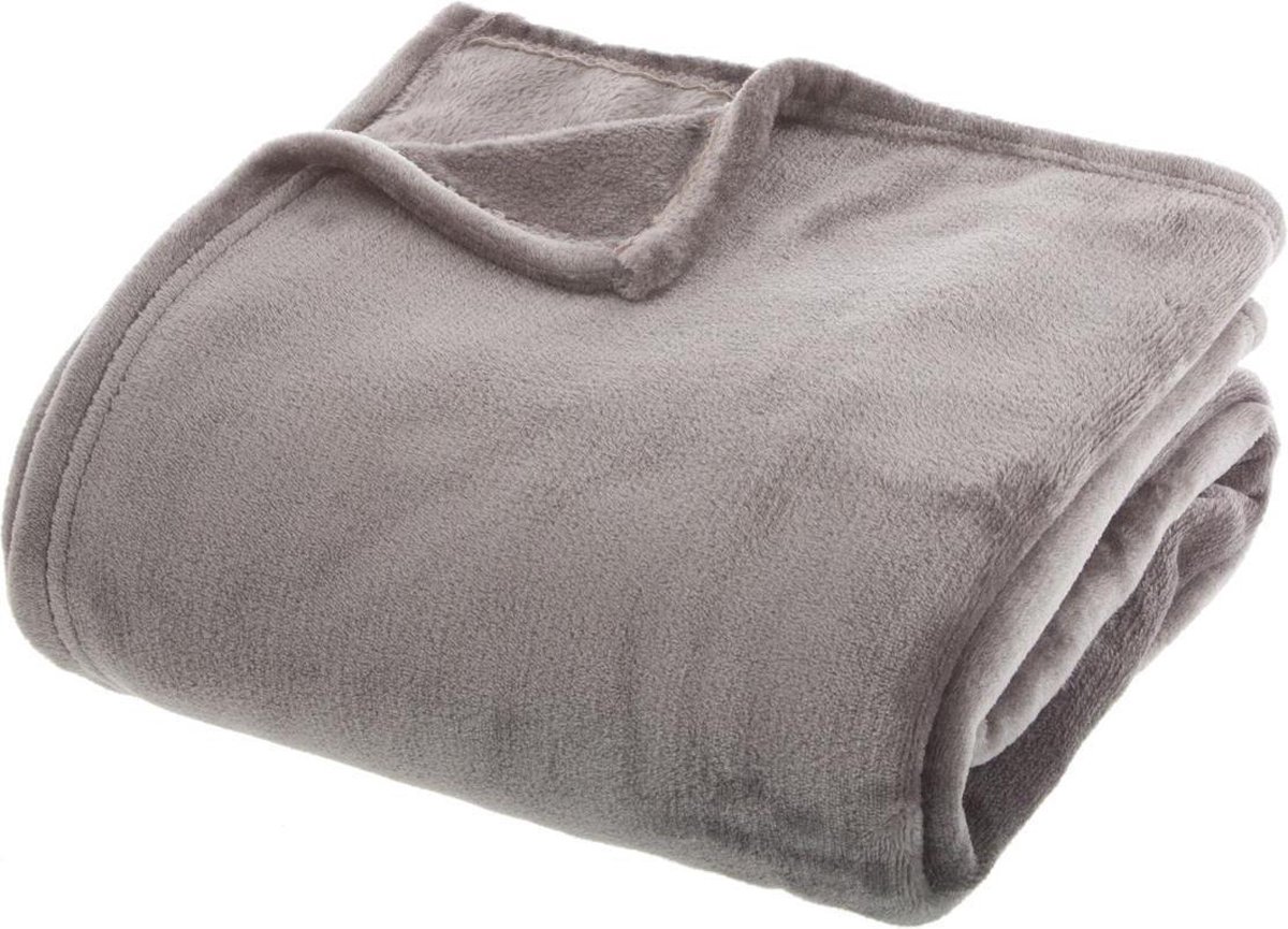 Atmosphera Plaid effen flanel flece deken - 180x230 cm - Licht grijs