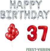 37 jaar Verjaardag Versiering Ballon Pakket Rood & Zilver