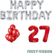 27 jaar Verjaardag Versiering Ballon Pakket Rood & Zilver