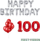 100 jaar Verjaardag Versiering Ballon Pakket Rood & Zilver