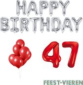 47 jaar Verjaardag Versiering Ballon Pakket Rood & Zilver