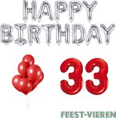 33 jaar Verjaardag Versiering Ballon Pakket Rood & Zilver