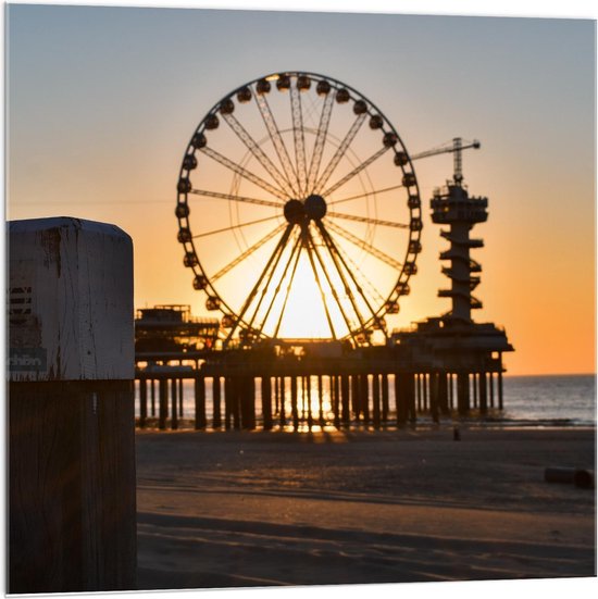 Acrylglas - Reuzenrad op de Pier van Scheveningen met Zonnestralen - 100x100cm Foto op Acrylglas (Met Ophangsysteem)