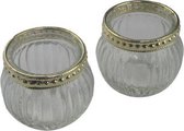 Theelichthouder ANNABEL - Set van 2 - Transparant / Goud - Glas / Kunststof - Ø 6.5 x h 5.5 cm