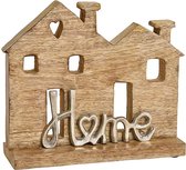 Houten huis decoratie met zilvermetalen "HOME"