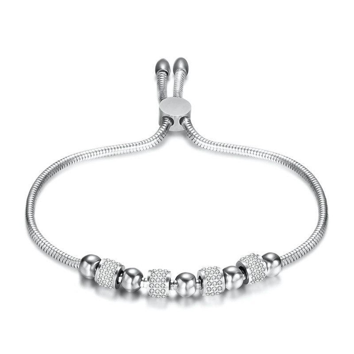 Amodi® Jewellery - Zirkonia Beads Armband - Verstelbaar - Zilverkleurig - Amodi