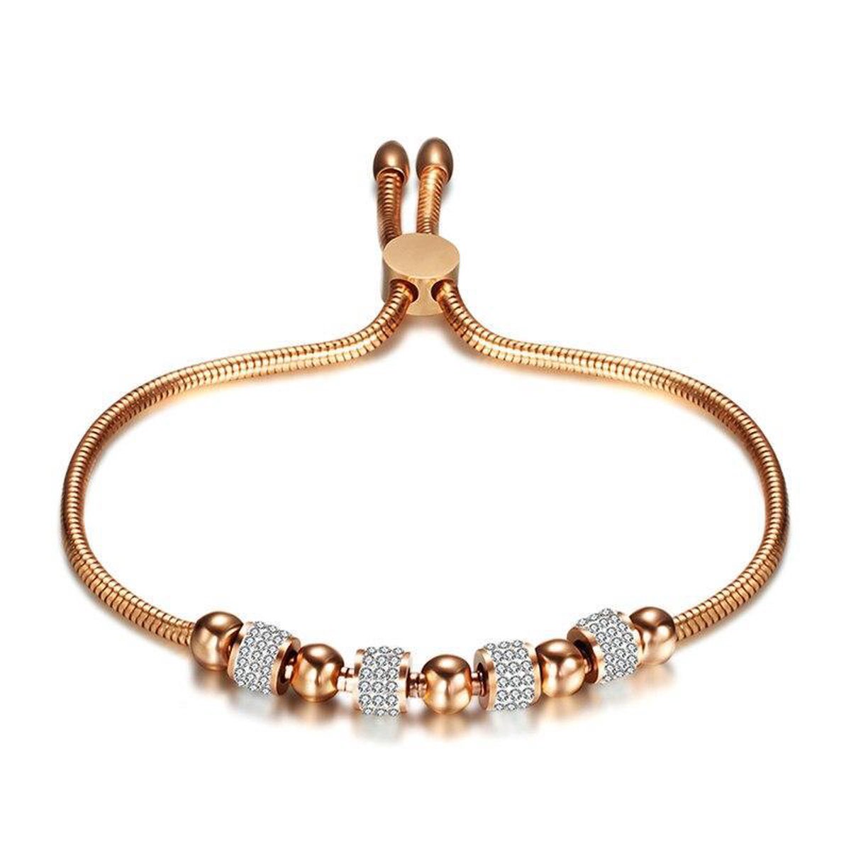 Amodi® Jewellery - Zirkonia Beads Armband - Verstelbaar - Rosé Goudkleurig - Amodi