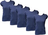 Basic dames t-shirts donkerblauw - set van 5 stuks - Maat L
