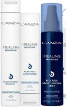 L'anza Healing Moisture set - Tamanu cream shampoo 300ml - Kukui nut conditioner 250ml - Moi moi moisturizing mist 150ml - drooghaar
