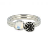 My Bendel - Set van twee zilverkleurige ringen met quartz en zwart zirkonia - Mooie ringenset van twee zilverkleurige ringen met quartz en zwarte zirkonia - Met luxe cadeauverpakking