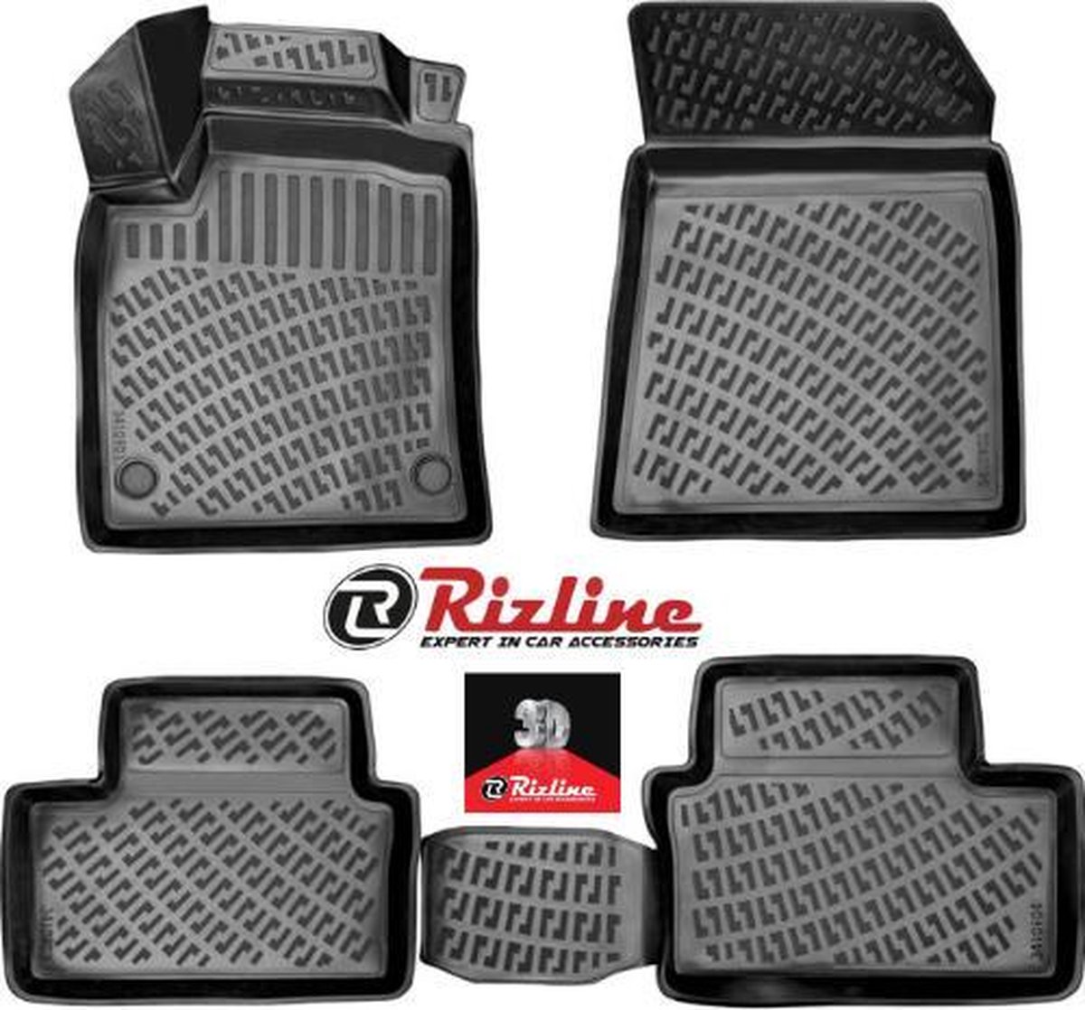 Rizline 3D rubberen matten automatten vloermatten compatibel met RENAULT CLIO 4 2012-2019 Premium 3D originele pasvorm-rubberen zwart