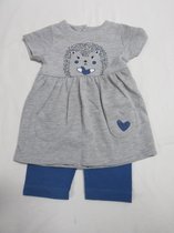 wiplala, kledingset , kleed+ legging , grijst / blauw  , egel  74 - 9 maand