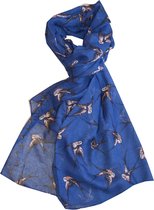 Lichte dames sjaal met zwierige zwaluwen | Blauw | mode accessoire | cadeau voor haar
