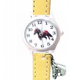 Paard -Horloge -Geel -met paard bedeltje -leer- Kinderen- Charme Bijoux