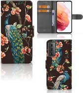 Telefoonhoesje Geschikt voor Samsung Galaxy S21 Flipcase Cover Pauw met Bloemen