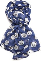 Lichte dames sjaal met lieve panda beren print | Blauw | mode accessoire | cadeau voor haar