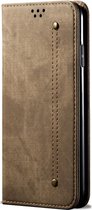 Samsung Galaxy A21s Hoesje - Mobigear - Denim Slim Serie - Kunstlederen Bookcase - Bruin - Hoesje Geschikt Voor Samsung Galaxy A21s