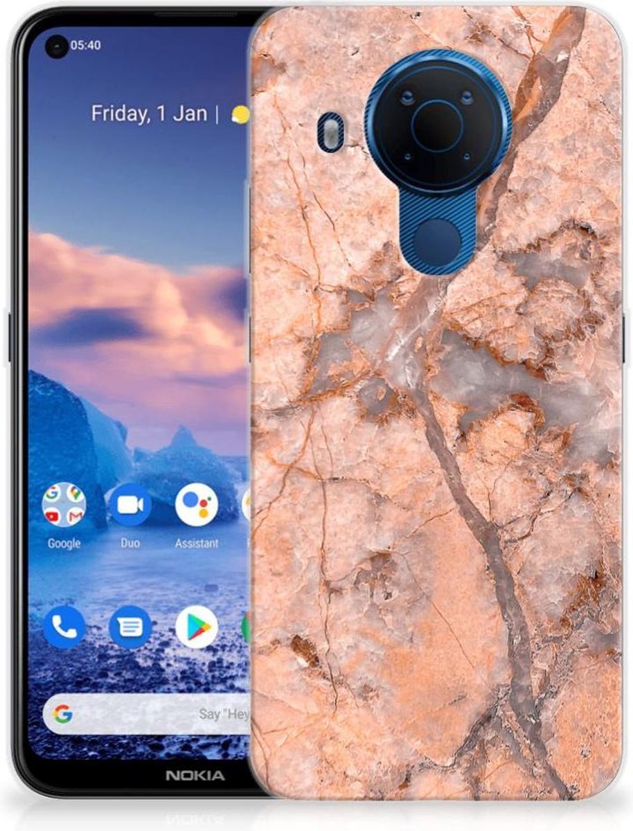Back Cover voor Nokia 5.4 TPU Siliconen Hoesje Marmer Oranje