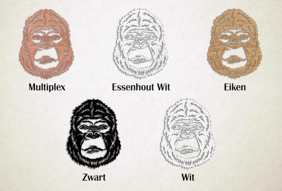 Décoration murale - Tête de Gorilla - XS - 30x23cm - AshwoodWhite - décoration murale - Line Art