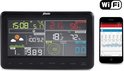 Alecto weerstation display en smartphone met weersvoorspelling, met WiFi-logo.