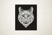 Line Art - Wolf vierkant 1 - XS - 30x25cm - Zwart - geometrische wanddecoratie