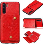 Voor OPPO A91 PU + TPU schokbestendige magnetische beschermhoes met kaartsleuven (rood)