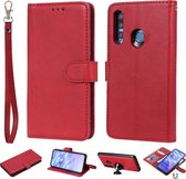 Voor Huawei Honor 10i effen kleur horizontale flip beschermhoes met houder & kaartsleuven & portemonnee & fotolijst & lanyard (rood)