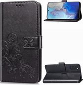 Voor Galaxy S20 Four-leaf gesp reliÃ«f gesp Flip lederen tas met Lanyard & kaartsleuf & portemonnee & houder (zwart)