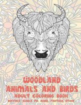 Woodland Animals and Birds - Adult Coloring Book - Buffalo, Guinea pig, Rhino, Panther, other