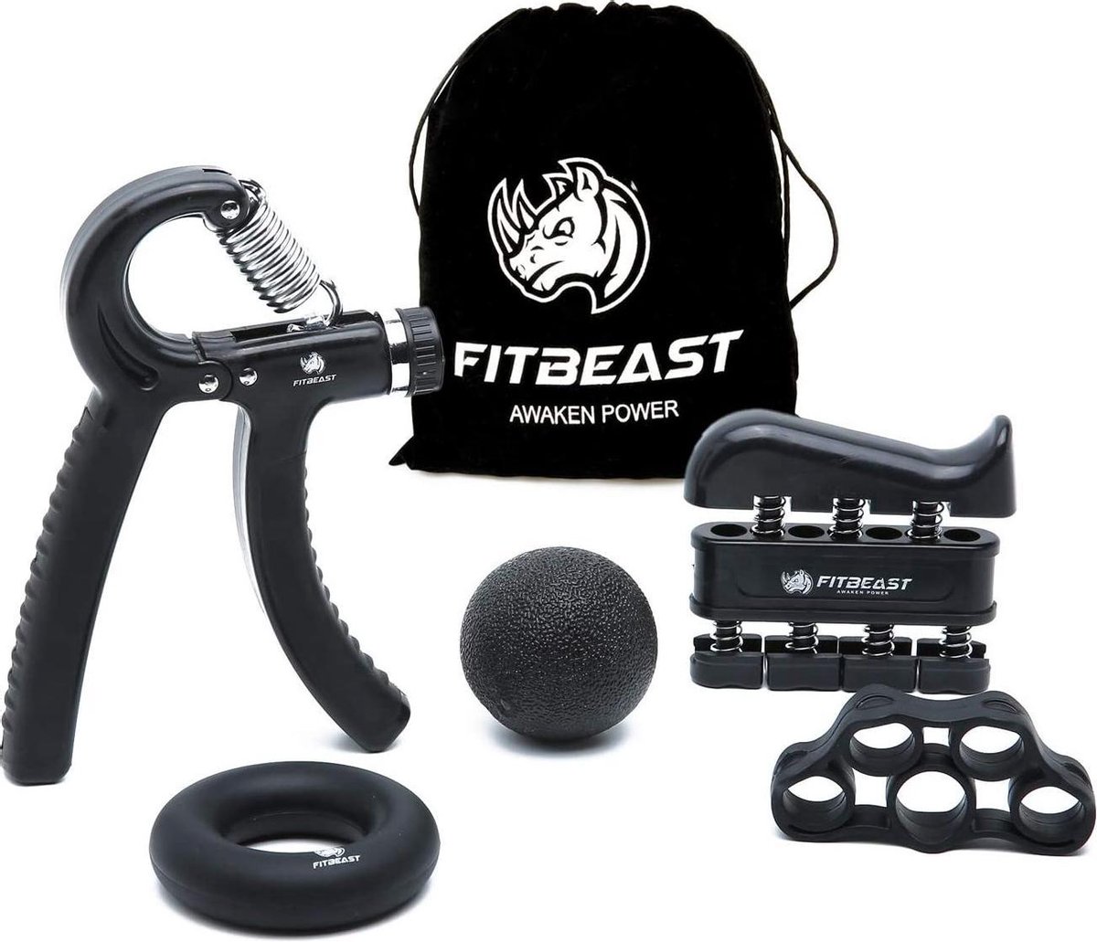 FitBeast Handtrainer Voor Krachtverhoging, Trainingsset Met Onderarmgreep Set Van 5 Verstelbare Handtrainer Vingertrainer Vingerstretcher Trainingsring En Stress Afbouw Handgreep Sporters Zwart 781394207