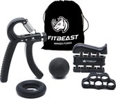 FitBeast handtrainer om kracht te vergroten, onderarmgreep trainingsset - 5-pack, verstelbare handtrainer, vingertrainingsapparaat, vingerstretcher, trainingsring en stressbalgreep