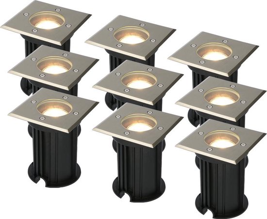 HOFTRONIC 9x HOFTRONIC Ramsay - Grondspot - RVS - IP67 waterdicht - 2700K Warm wit - Dimbaar - Verwisselbare GU10 - ook geschikt als padverlichting en vlonderverlichting