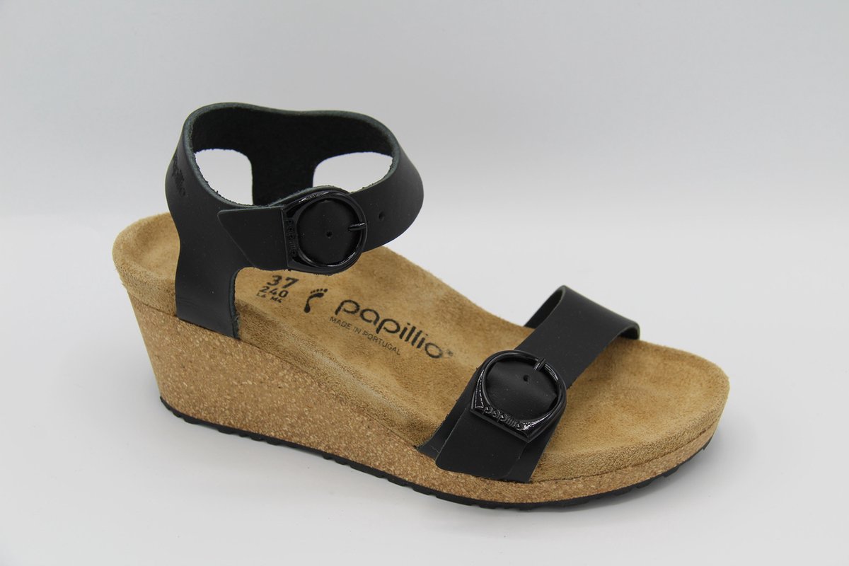 Papillio birkenstock- Soler ring buckle zwart- sandaal met sleehak
