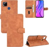 Voor Geschikt voor Xiaomi Redmi 9C Effen Kleur Huidgevoel Magnetische Gesp Horizontale Flip Kalfsstructuur PU Lederen Case met Houder & Kaartsleuven & Portemonnee (Bruin)