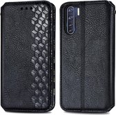 Voor OPPO A91 / F15 Cubic Grid Pressed Horizontal Flip Magnetic PU Leather Case met houder & kaartsleuven & portemonnee (zwart)