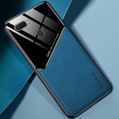 Voor OPPO A7x All-inclusive lederen + organische glazen beschermhoes met metalen ijzeren plaat (koningsblauw)