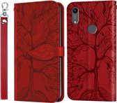 Voor Huawei Y6 (2019) Life of Tree Embossing Pattern Horizontale Flip lederen hoes met houder & kaartsleuf & portemonnee & fotolijst & lanyard (rood)