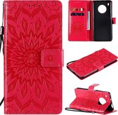 Voor Huawei Y9a Sun Embossing Pattern Horizontale Flip Leather Case met Card Slot & Holder & Wallet & Lanyard (Red)