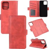 Voor iPhone 12/12 Pro Dubbelzijdige magnetische gesp Horizontale flip lederen tas met houder & kaartsleuven en portemonnee (rood)